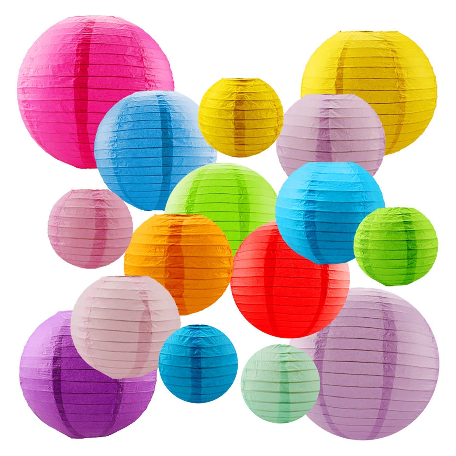 Newthinking Paper Lanterns Decorations - 16 PCS Colorful Hanging Lanterns, 4" to 10" Different Sizes for Weddings, Party