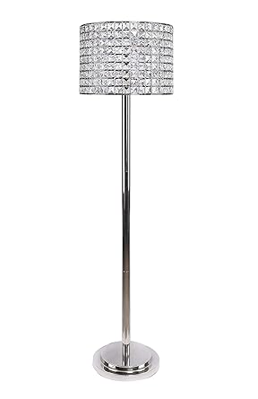 Grandview Gallery 58 Polished Nickel Modern Glam Floor Lamp With Faceted Genuine Crystal Beaded Metal Drum Shade And Tiered Round Base Bling