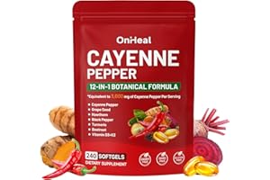 Cayenne Pepper - Cayenne Pepper Capsules, Nitric Oxide & Blood Pressure Support, 12-in-1 Herbal Formula with Vitamin E D3+K2 