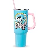 Silver Buffalo Peanuts Featuring Snoopy and Woodstock Feelin' Groovy Double Walled Stainless Steel Tumbler with Handle and Straw, Fits in Standard Cup Holder, 40 Ounces