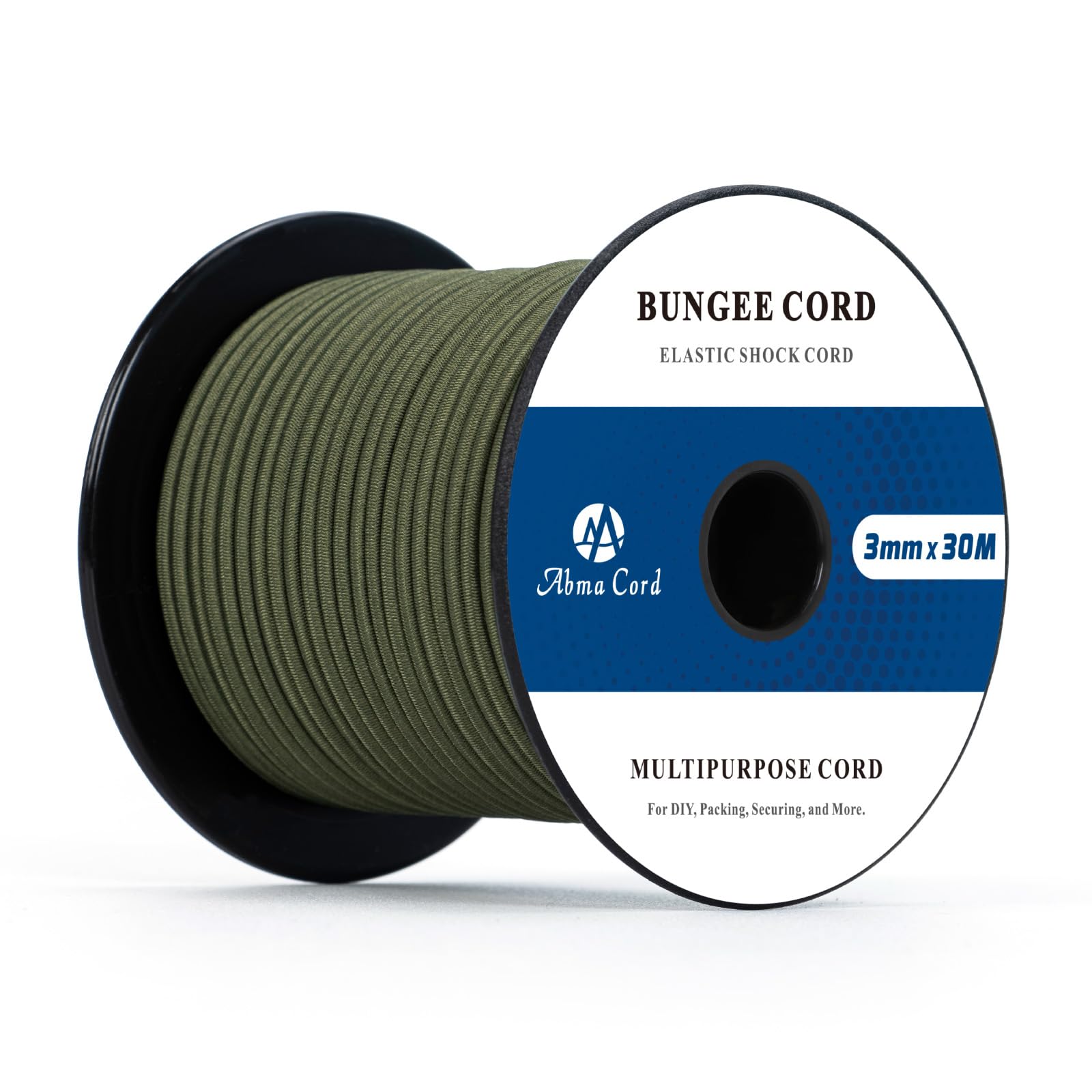 Abma Cord Bungee Cord 3mm 30M Elastic Shock Cord 100% Stretch Elastic Bungee Rope for Tarpaulin, Trailer, Backpack, Tent Pole, Kayak - Army Green — image 1