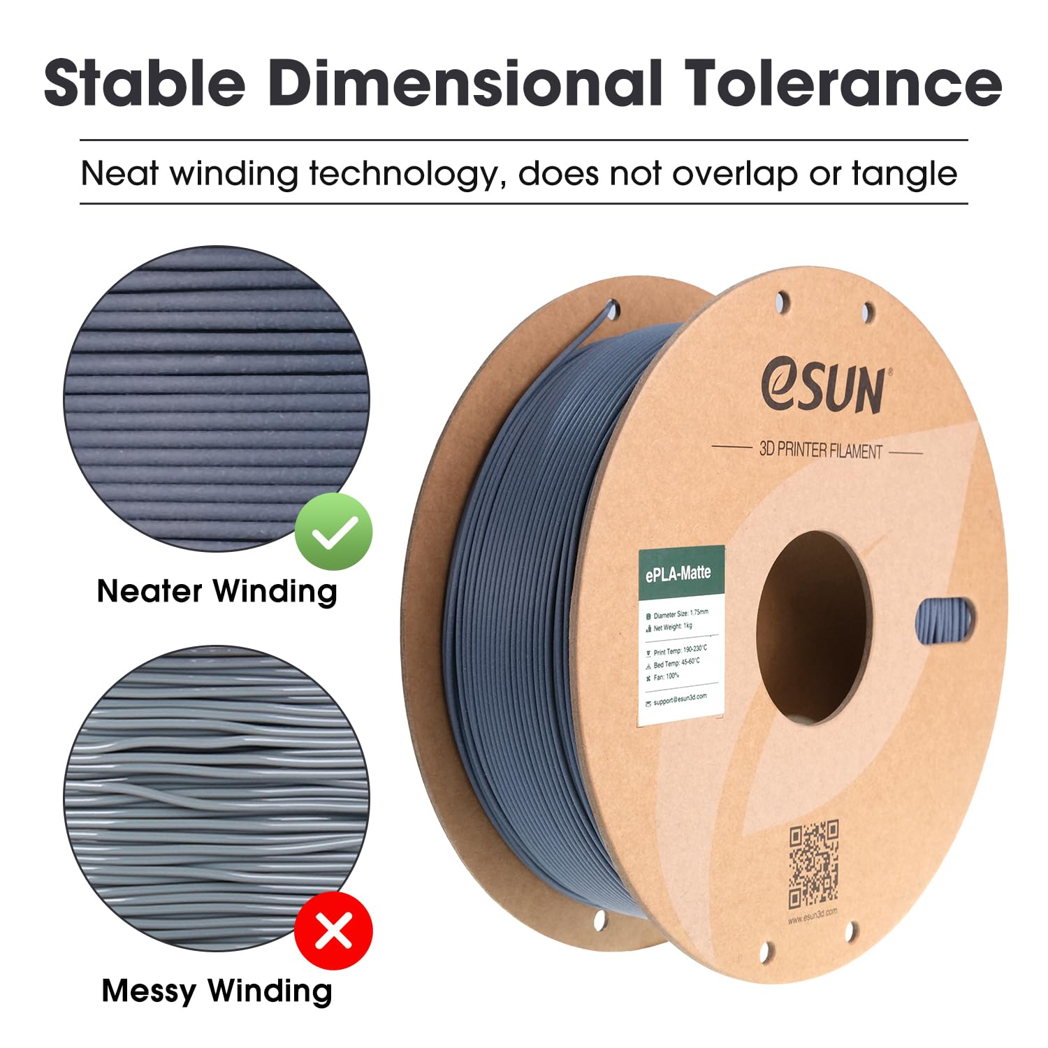 eSUN Upgraded Matte PLA Filament 1.75mm, Matte PLA 3D Drucker Filament, glanzfreie Farbe, mattierte Textur, 1KG pro Spule, 4 Spulen für 3D Drucker, Dunkelschwarz+Cremeweiß+Dunkelgrau+Feuerrot 4