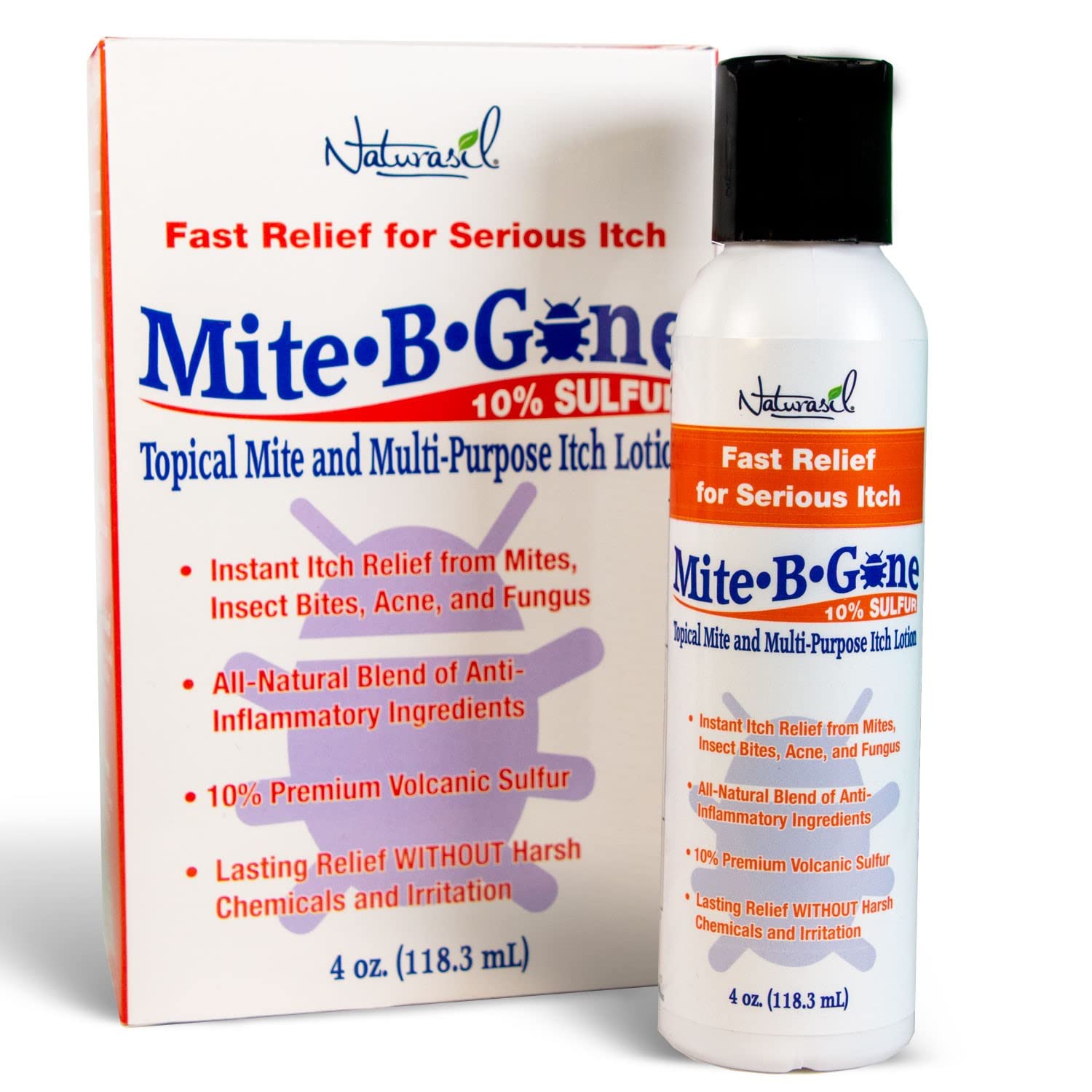 All-Natural Itch Relief by Mite-B-Gone - Sulfur Lotion Treatment for Acne, Bug Bites, Skin Redness & Itching, Discomfort & Rosacea | Safe for Kids and Adults| Fast & Effective for All Skin Types| 4 oz