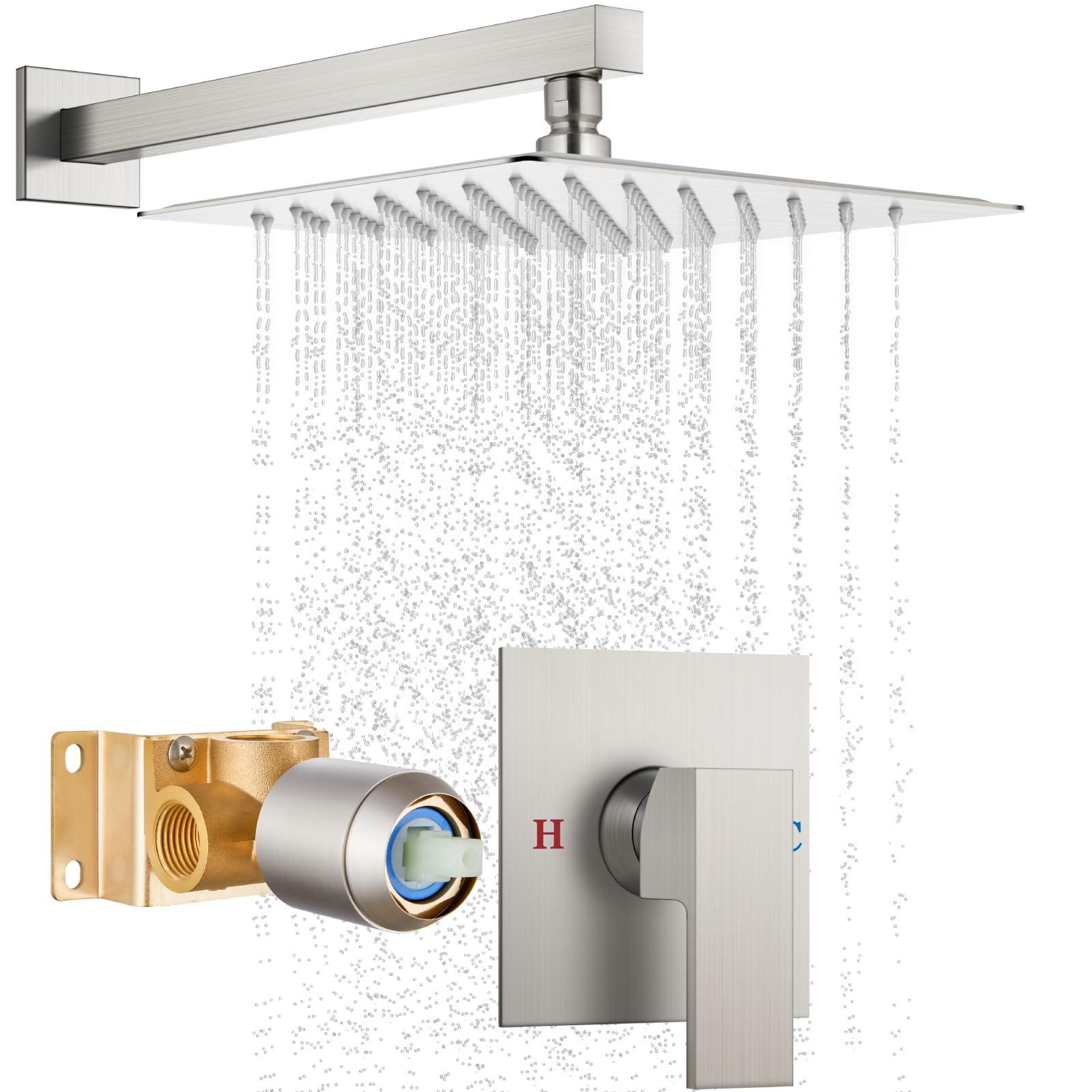 Photo 1 of Cinwiny Shower Faucet Set,Shower Head and Handle Set with Valve,Single Handle,Wall Mount 12 Inch Showerhead for Modern Bathroom,Brushed Nickel