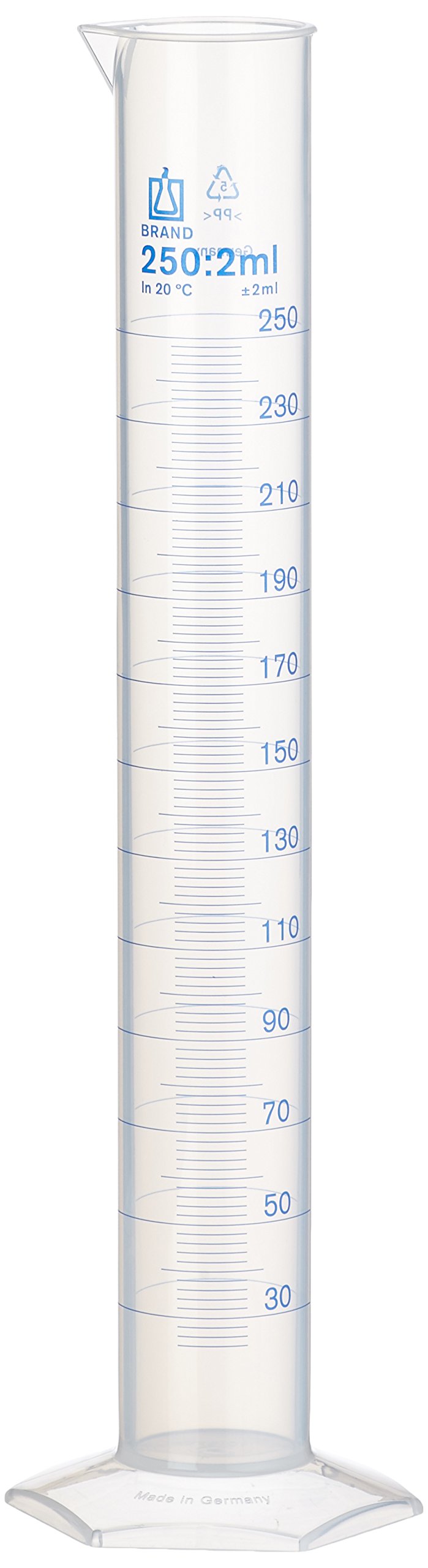 neoLab E-1614 Measuring Cylinder, Tall Shape, 250 ml/2 ml, Polypropylene (PP), Hexagonal Base
