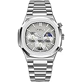 OXFANITE Men's Fashion Watch Stainless Steel Business Quartz Watches Luxury Waterproof Luminous Analog Display with Date Chronograph Multifunctional Watch