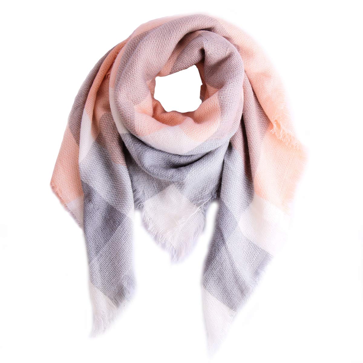 Women Square Plaid Blanket Scarf Shawl for Winter Wear Oversized Warm Soft Chunky Square Scarf (pink)