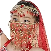 Baisdan Belly Dance Face Veil for Girls, Arabian Nights Outfit for Women, Halloween Cosplay Costume Gift for Girls & Women
