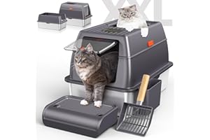 ACKARIDO Stainless Steel Cat Litter Box with Lid & Cover, 23.7" No Smell Extra Large Metal Covered Cat Litter Box for Big Cats, Enclosed Removable Kitty top Entry Litter Box with Enclosure, Anti-Leakage