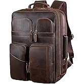 TIDING 17.3" Full Grain Leather Laptop Backpack for Men Multi Pockets Casual Daypack Business Travel Rucksack