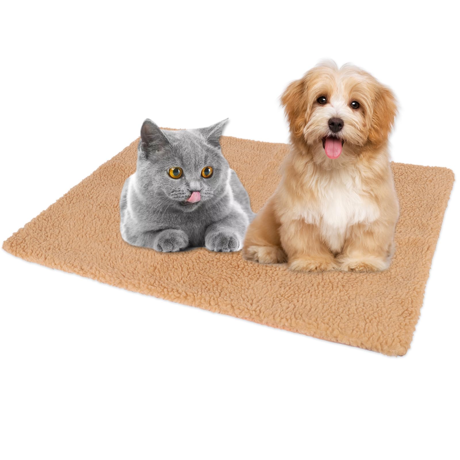 Lollanda Self heating cat bed, Fluffy Self Heating Pad for Dogs and Cats, Warming Thermal Cat Beds with Non-Slip Base and Machine Washable for Indoor Outdoor Cats, Dogs (Yellow)