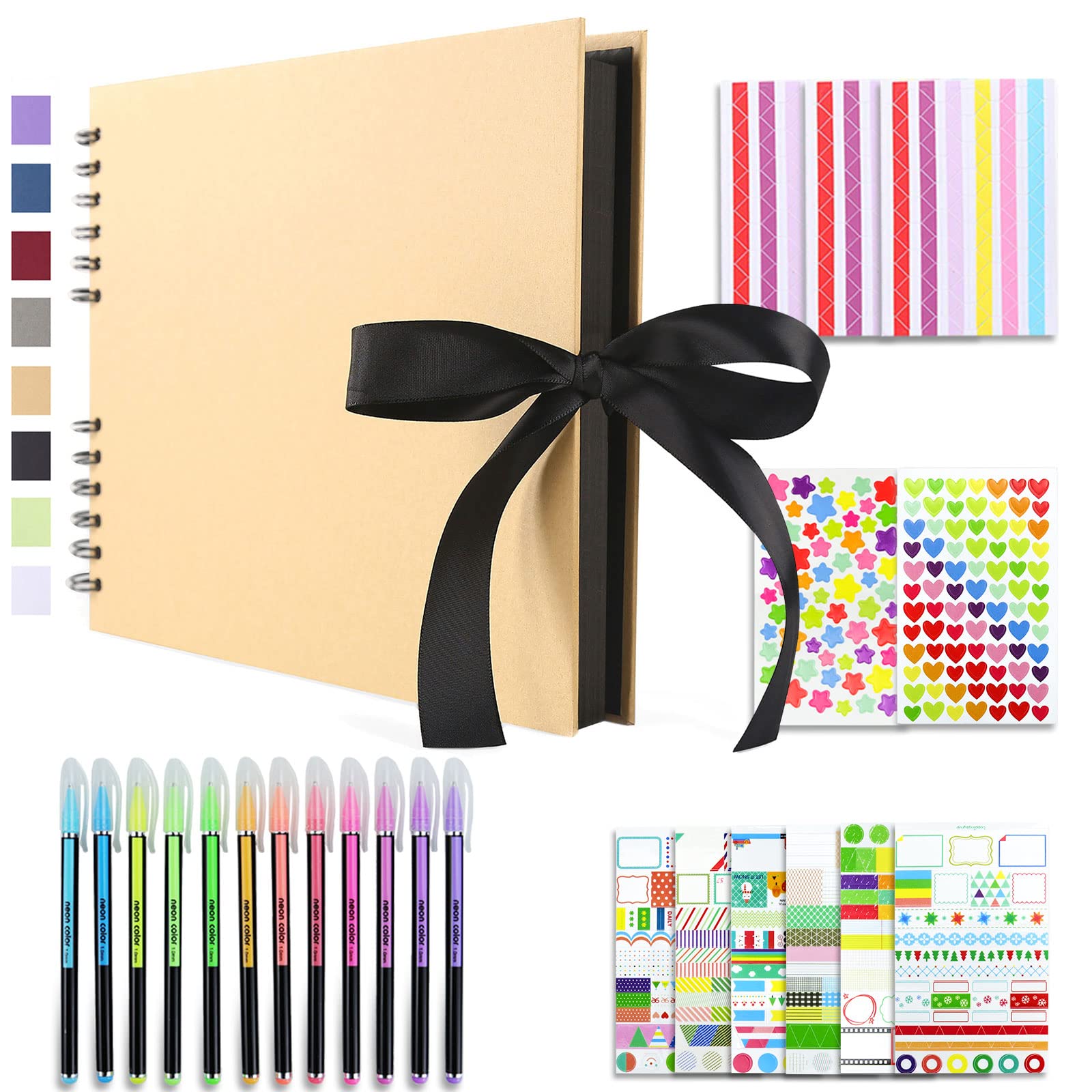 Vienrose Scrapbook Kit 80 Page DIY Photo Album Memory Book 28.5x21 cm with Silk Ribbon, Craft Paper Album Holds 240 4x6 Photos for Wedding Guest Book, Anniversary, Baby, Travel, Valentines Day