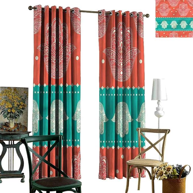 Room Darkening Blackout Grommet Patio Door Curtain Panel Hamsa,Bohemian