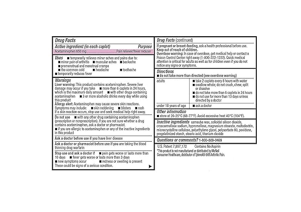 TYLENOL 8HR ARTHRITIS PAIN RELIEF CAPLETS, FAST, STRONG PAIN RELIEF, 650 MG ACETAMINOPHEN FOR MINOR ARTHRITIS & JOINT PAIN, FEVER REDUCER, EXTENDED RELEASE, WON’T IRRITATE STOMACH, 100 COUNT