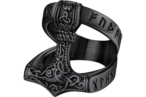 FaithHeart Norse Viking Jewelry Mens Stainless Steel Vikings Thor's Hammer/Wolf Head Ring Valknut Warrior's Gothic Jewelry-Personalized Engrave