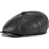 VOBOOM Men Women Genuine Newsboy Leather Cap 8 Panel Gatsby Ivy Hat