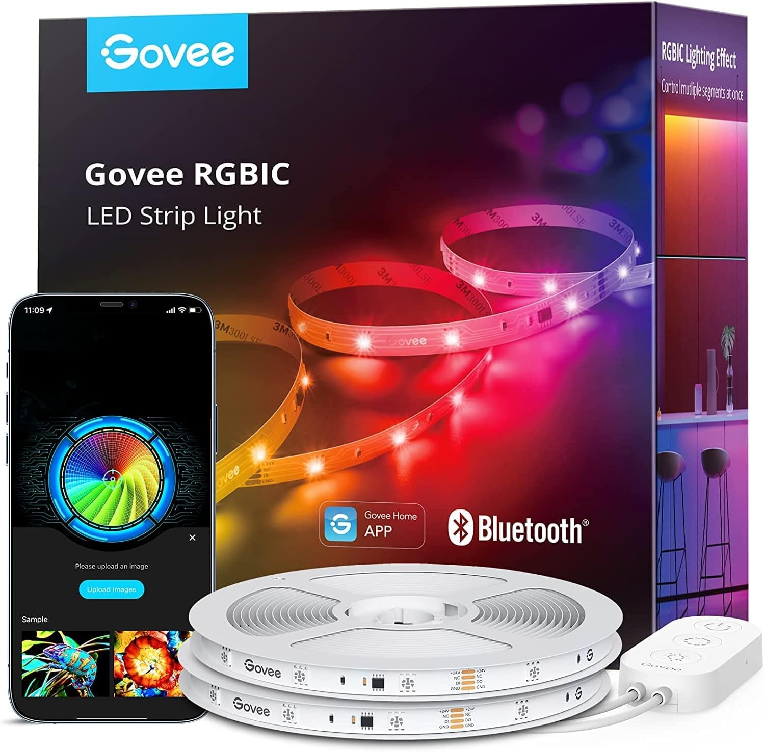 Govee LED Strip Light 20m, RGBIC Smart LED Strip Lights Bluetooth APP Control, DIY Color Changing, Music Sync, for Bedroom Kitchen Home Decor