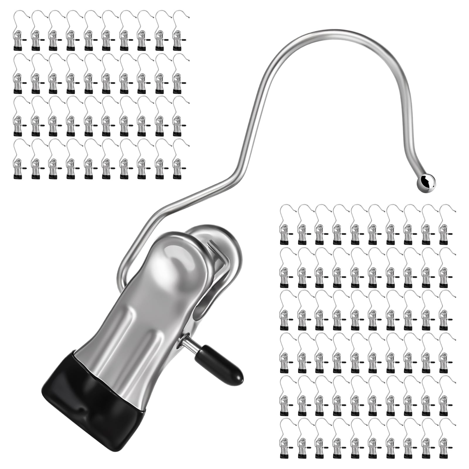 Photo 1 of 100 Pack Hanger Clips, Heavy Duty Laundry Hooks with 360° Rotation - Space Saving Clothes Pins for Closet, Boots, Pants, Hats, Towels (Silver)