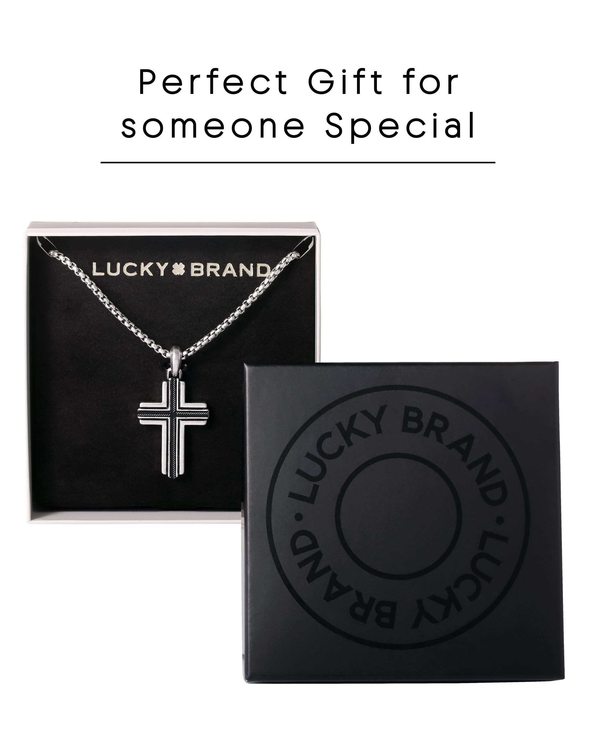 Lucky Brand Stainless Steel Cross Necklace for Men 24