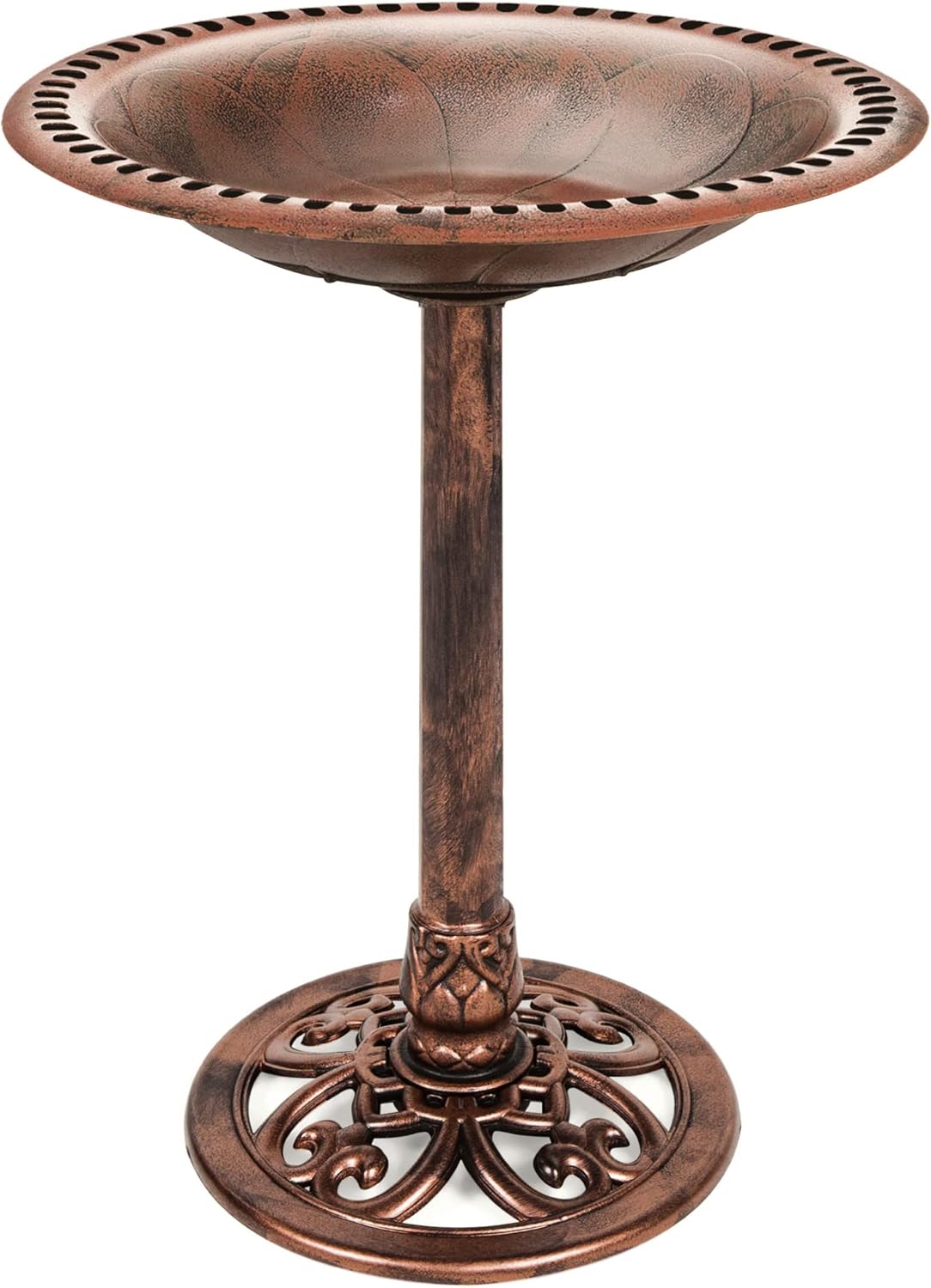 Backyard Birding & Wildlife - Best Choice Products 28in Pedestal Bird Bath, Vintage Outdoor Resin Accent Decoration w/Fleur-de-Lis Accents - Copper
