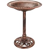 Best Choice Products Bird Bath, 28in Outdoor Resin Pedestal - Copper | Weather Resistant, Decorative Fleur-de-Lis Accents For Vintage Charm To Outdoor Garden, Patio, Yard Or Landscape Decor