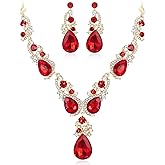 BriLove Women's Wedding Bridal Crystal Multi Teardrop Cluster Statement Necklace Dangle Earrings Set