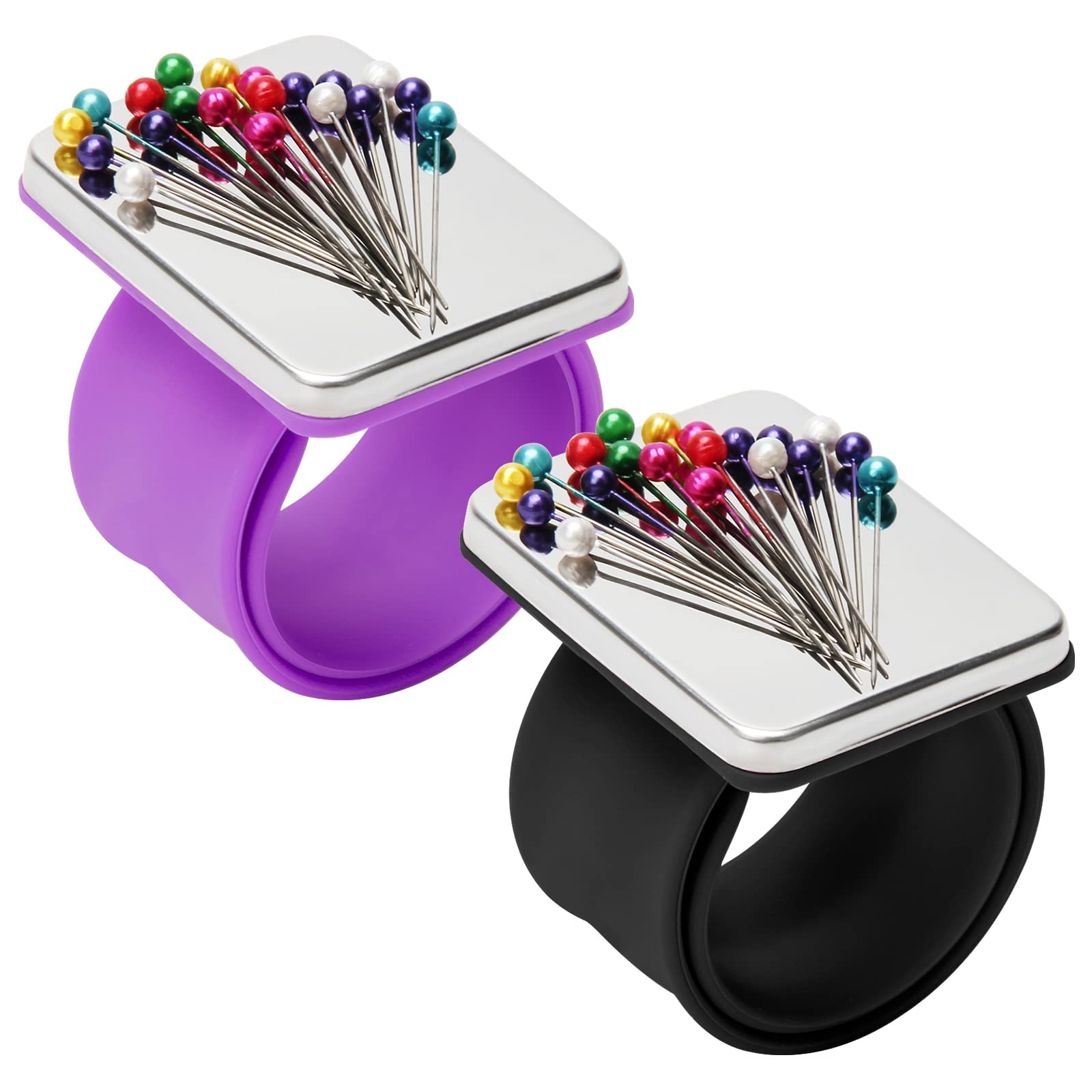 Zhaoyao Magnetic Wrist Sewing, 2PCS Portable Arm Pin Cushion Magnetic Pincushion with Wristband for Sewing Collection (Purple, Black)