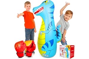 EQARD Punching Bag for Kids 47" Inflatable Dinosaur Bop Bag with Thicker Material Instant Bounce Back with Boxing Gloves Karate Kickboxing Taekwondo Kids Gift for Age 3-9 Girls & Boys