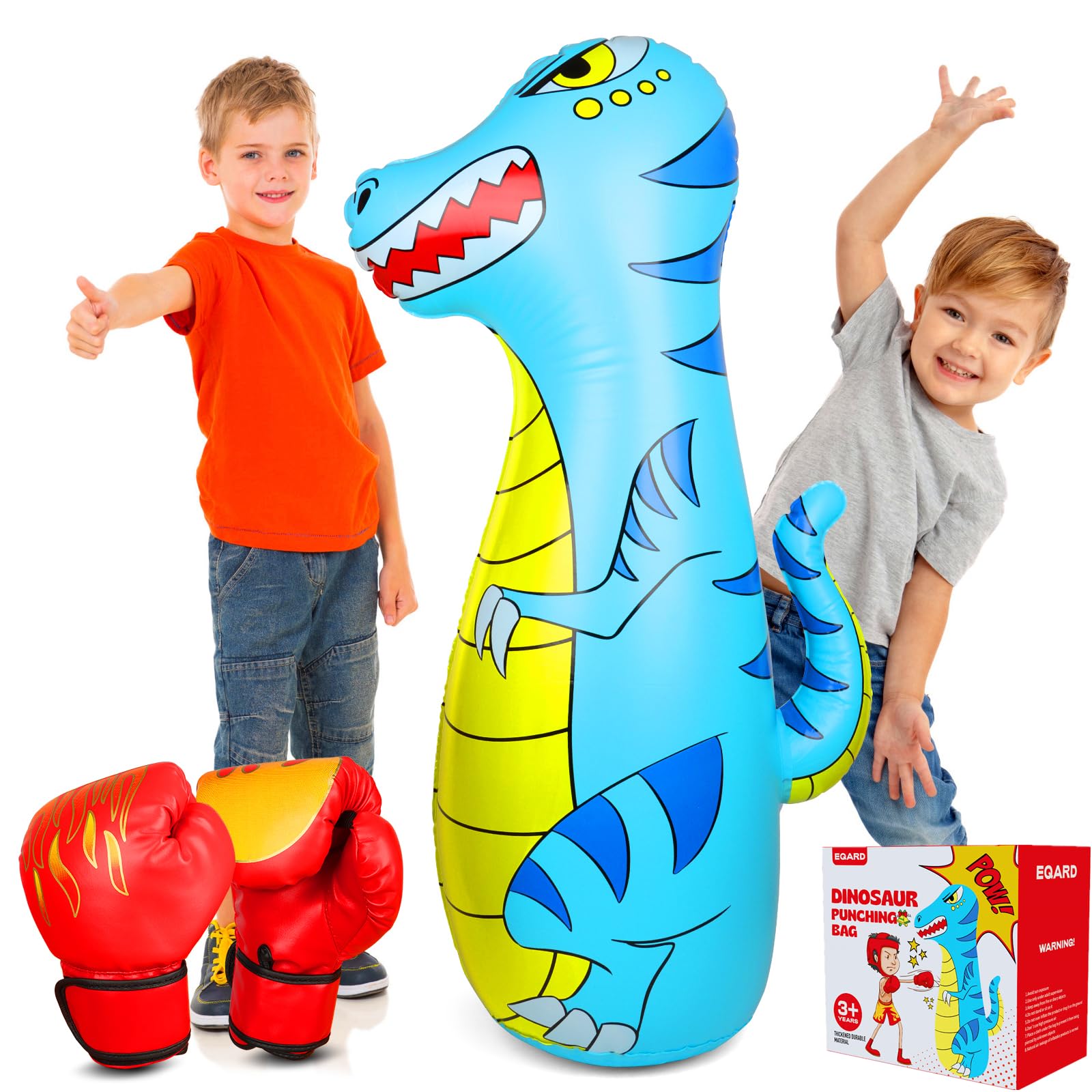 Photo 1 of EQARD Punching Bag for Kids 47" Inflatable Dinosaur Bop Bag with Thicker Material Instant Bounce Back with Boxing Gloves Karate Kickboxing Taekwondo Kids Gift for Age 3-9 Girls & Boys (Blue)