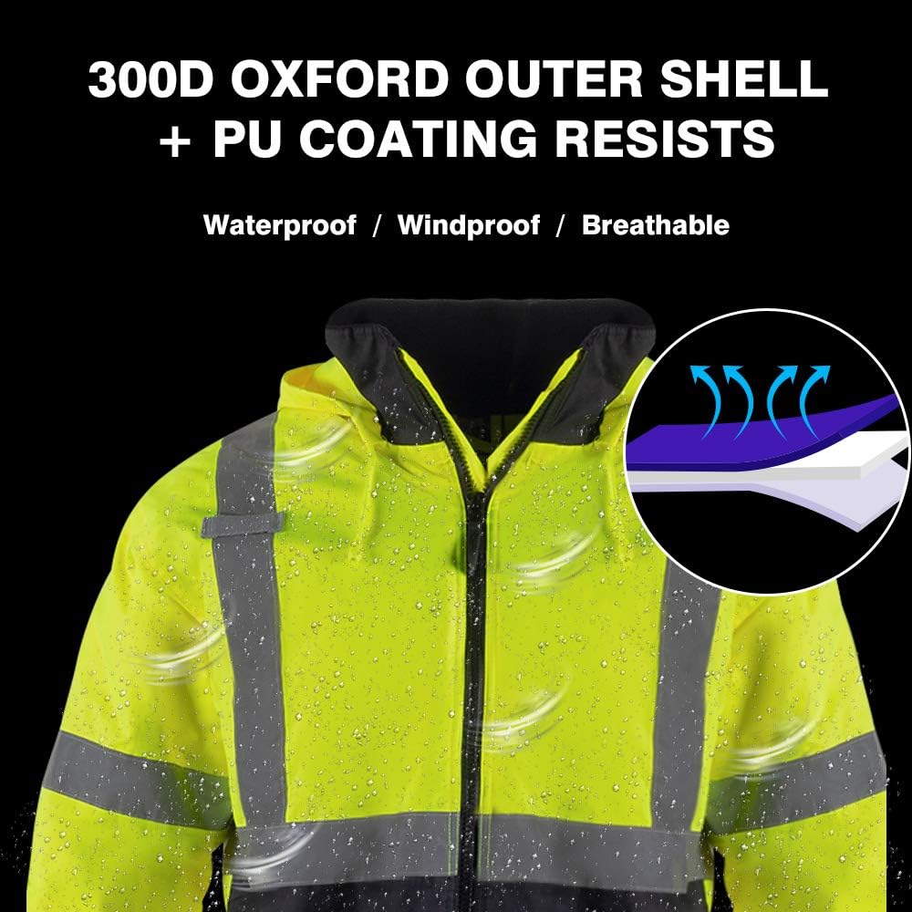 FONIRRA Hi-Viz Safety Jacket for Men with Reflective Liner ANSI Class 3 Bomber Work Jacket(Yellow, 3XL) - - 