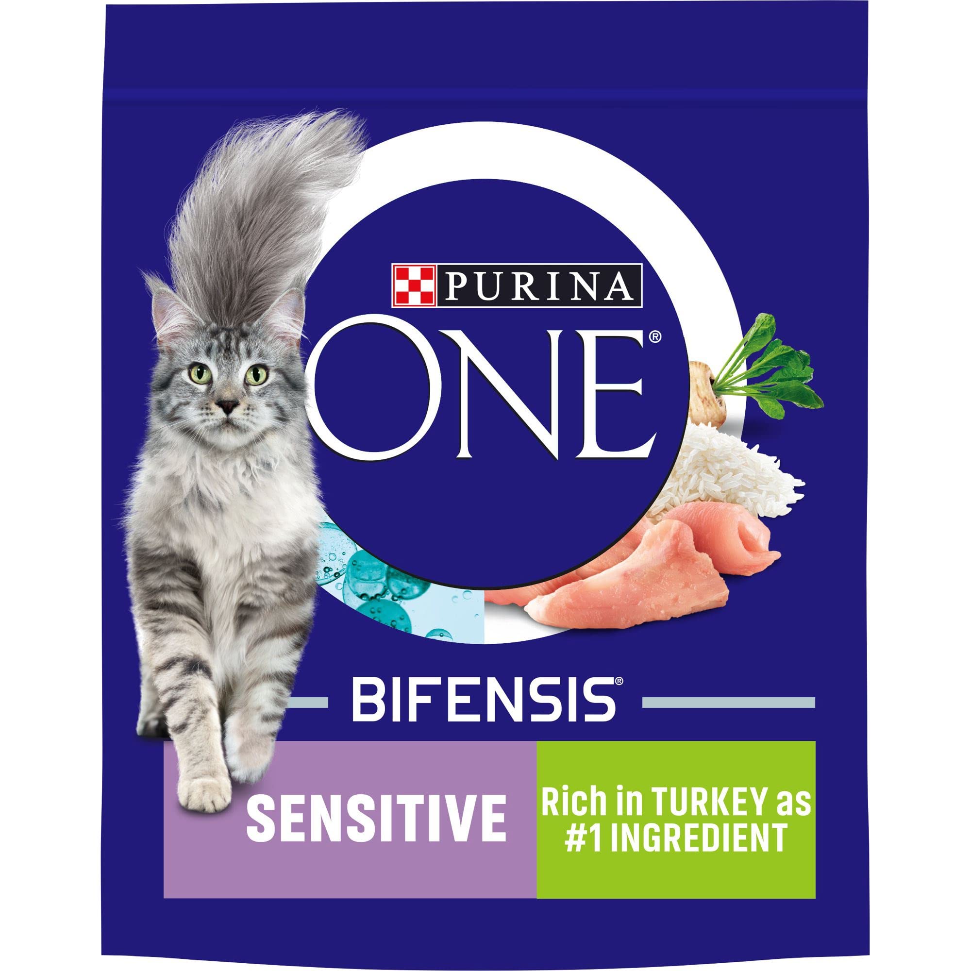 Purina ONE Sensitive Dry Cat Food Turkey & Rice 800g (Case of 4)
