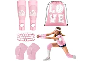 Gosodeny 6 Pcs Volleyball Accessories, Include Volleyball Knee Pads Arm Sleeves Drawstring Bag Softball Headbands Volleyball Protection Equipment Gifts for Women Teens Girls Boys Training