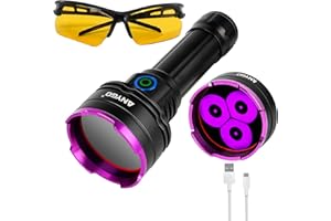 ANYGO 365 nm Rechargeable UV Flashlight with Black Filter, 30W High-Power Black Light Flashlight, Ultraviolet UV Led Torch for Air Conditioner Leak Detection, Pet Urine Detection, Rock and Scorpion Hunting