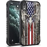 FJyuanqi Compatible with iPhone XR Case for Man Boys, Heavy Duty Shockproof Hard PC Cover Soft Silicone Bumper Impact Resistant Protective Case for iPhone XR - Camo Skull Flag Camouflage