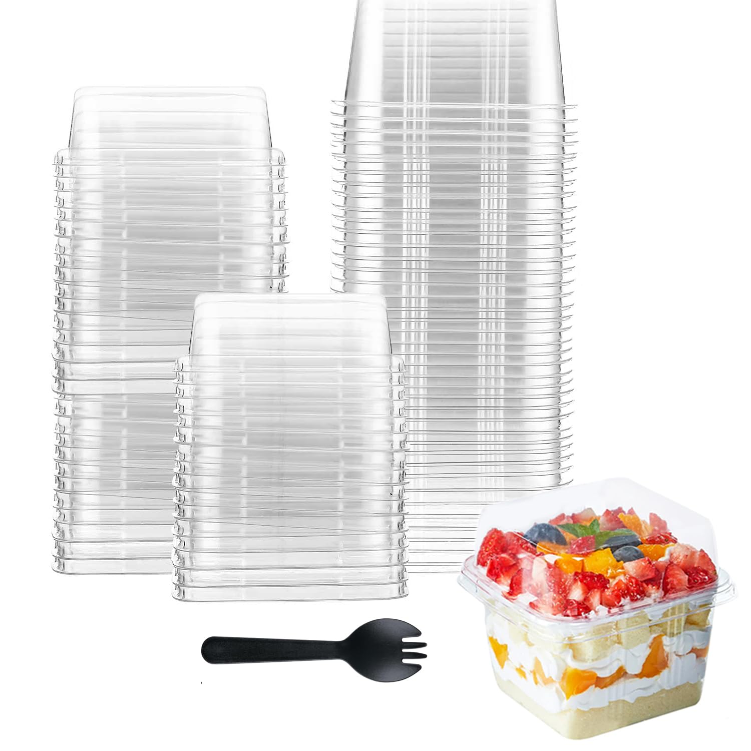 Hniuyun 50 Pack 8 oz Plastic Dessert Cups with Lids and Spoons, Square Parfait Cups, Clear Dessert Container for Cupcakes, Pudding, Yogurt Fruit, Mousse, and Ice Cream