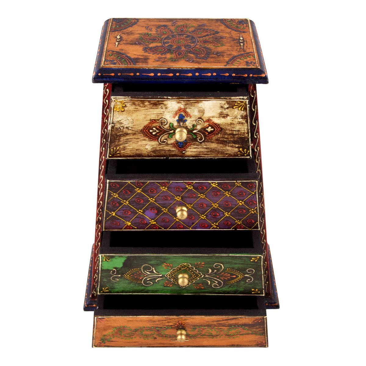 Craftearth Wooden Hand Painted Pyramid 4 Drawer Chest Multicolor