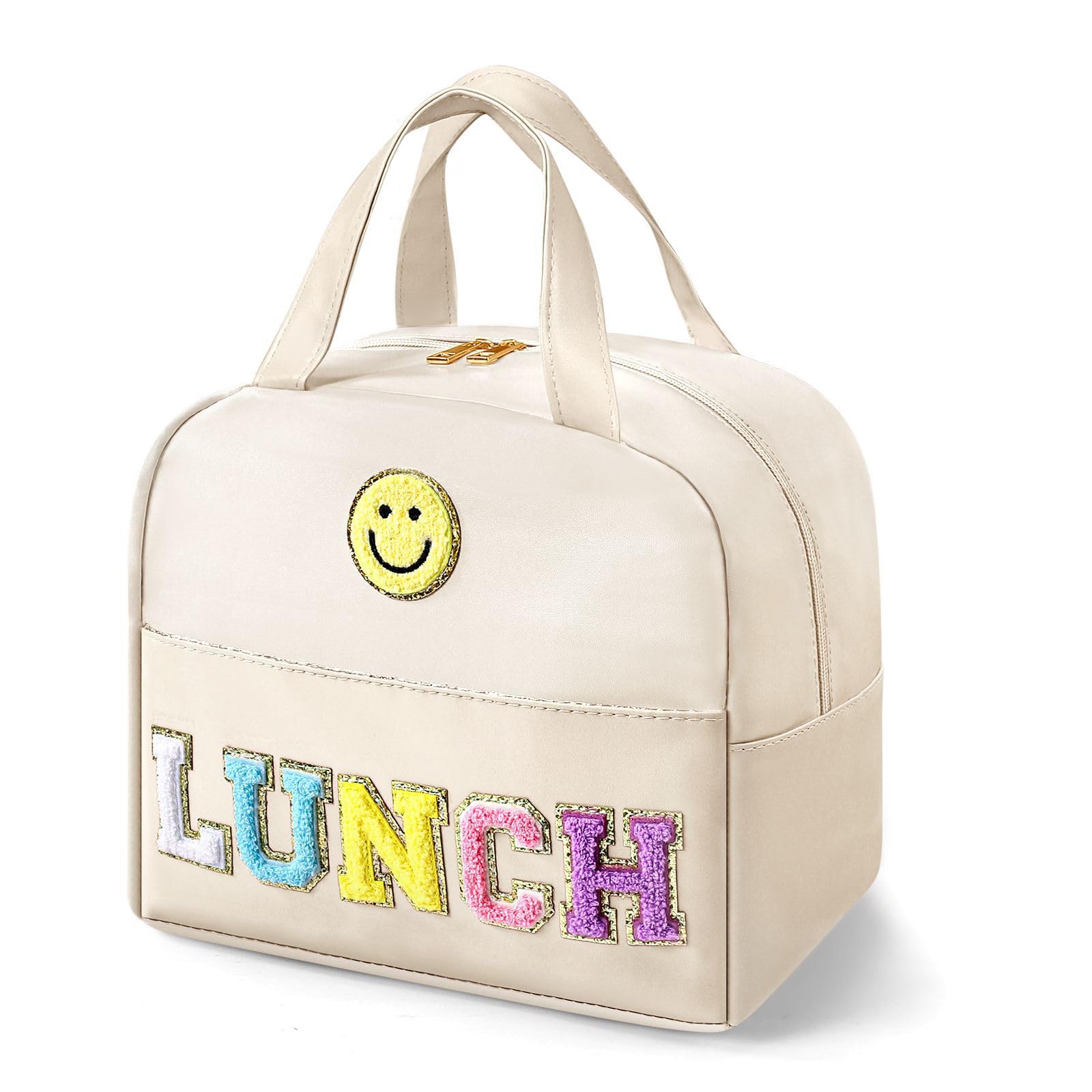 Insulated Lunch Tote for Kids & Adults - Large Cooler for School, Work, Picnic, Camping, BBQ - White Leather