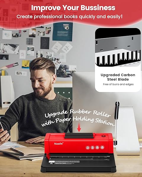 46-HOLE BINDING MACHINE SPIRAL COIL BINDER RED,DIY BOOK BINDER KITS WITH ELECTRIC COIL INSERTER,4:1 PITCH 500 SHEETS,COME WITH 100PCS COMB BINDING SPINES,SCHOOL OFFICE HOME
