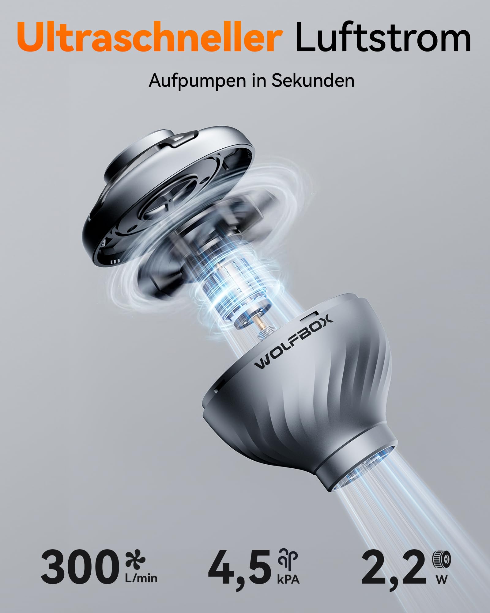 WOLFBOX MFmini Elektrische Luftpumpe, Mini USB Luftpumpe für Luftmatratze ohne Akku 32g Ultraleicht, 4,5KPA Tragbare Elektrische Pumpe 2 in 1 Aufblasen Absaugen mit 5 Düsen, Camping Schwimmring Pool 5