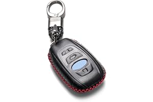 Vitodeco Leather Smart Key Fob Case Cover Compatible with Subaru Forester, Impreza, Outback, WRX, BRZ, XV Crosstrek, Ascent, Solterra 2014 - 2025 (4-Button, Black/Red)