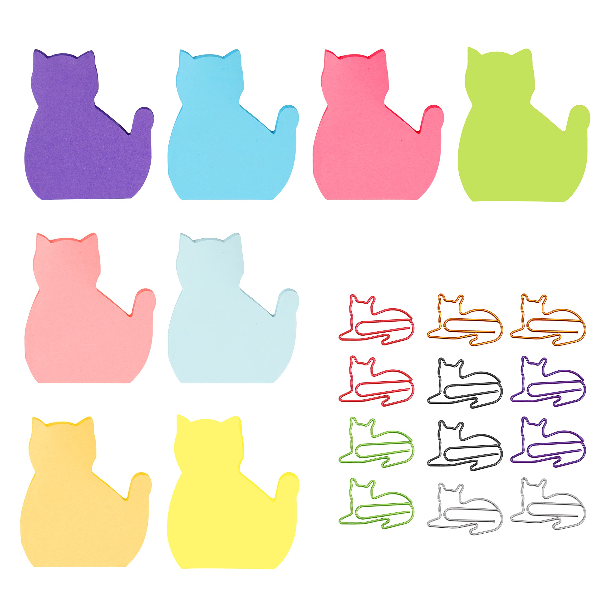 Medo 240 Sheets（8 Pads） Cat Sticky Notes, Creative Cat Shaped Stationery Set Sticky Notes 12 Pcs Random Color Cute Cat Paper Clips Cat Lovers Home Office School Women Kids Gifts