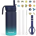 Kids Water Bottle, 16oz Water Bottles Kids with Straw and Stickers, Stainless Steel Vacuum Double Wall Insulated cup, Kids Water Bottle for School, Gifts for Boys(Navy blue)