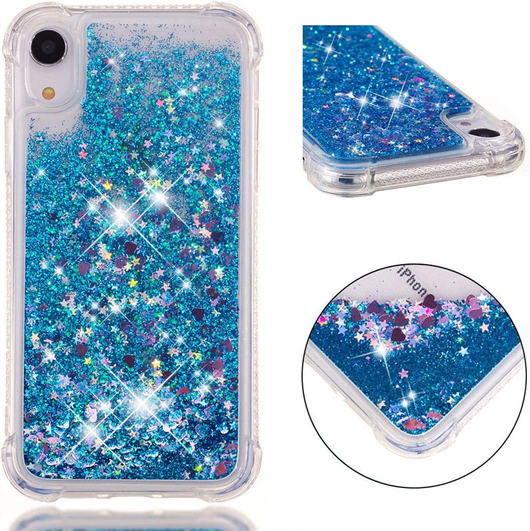 Lyzwn iPhone XR Case, Transparent Sparkly 3D Cute Liquid Glitter Flowing Shockproof Shock-Absorbing Air-Guard Corners Protective Clear Soft Flexible Silicone Bumper Protection Cover for iPhone XR