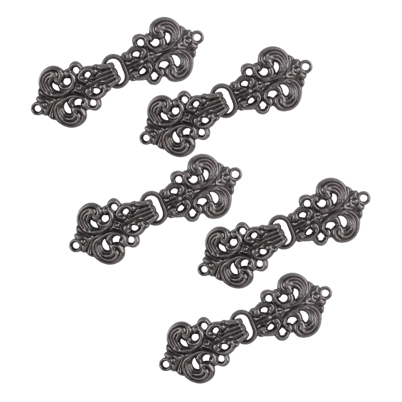 WANDIC Cardigan Clips, 5 Pairs Vintage Flower pattern Cape Fasteners Sew On Hooks And Eyes Cardigan Clip Cloak Clasp Fasteners For Sweater Shawl, Black Nickel