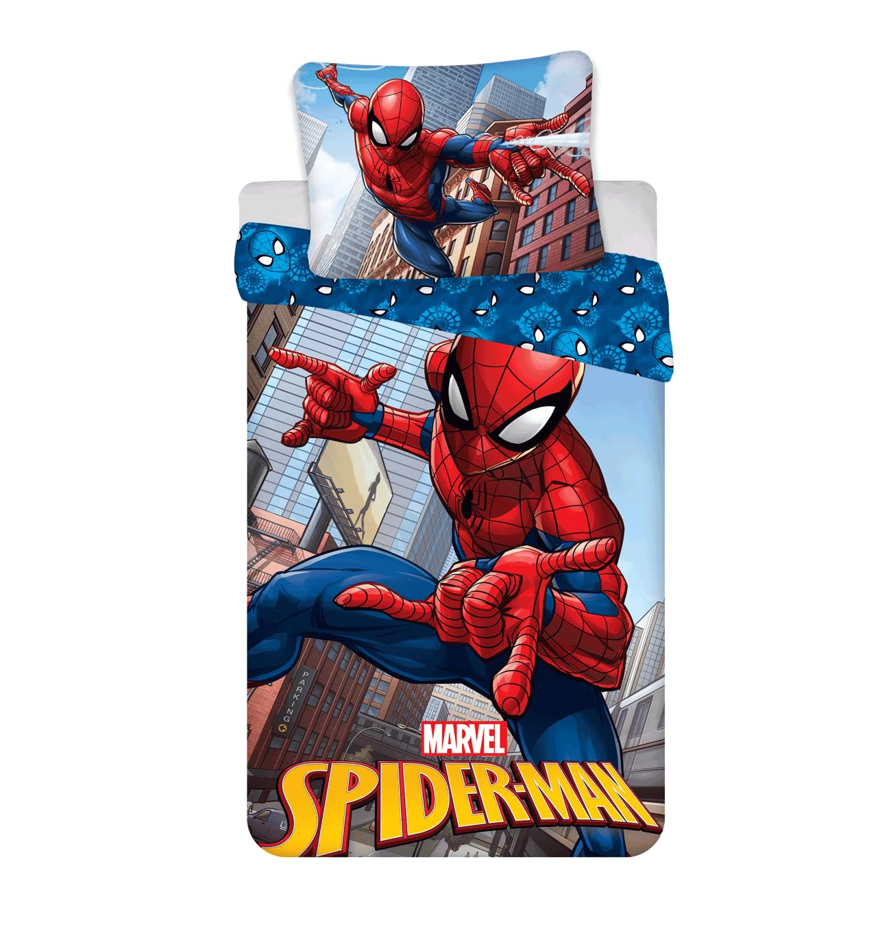 Spiderman City 100% Cotton Reversible Bedding Set, Duvet Cover 140 x 200 cm + Pillowcase 65 x 65 cm