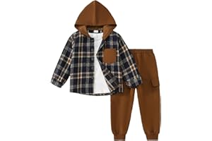 ADXSUN Little Boy Clothes Plaid Hoodie+Casual Pants+White T-shirt 3PC Fall Winter Outfits 3-8 Years