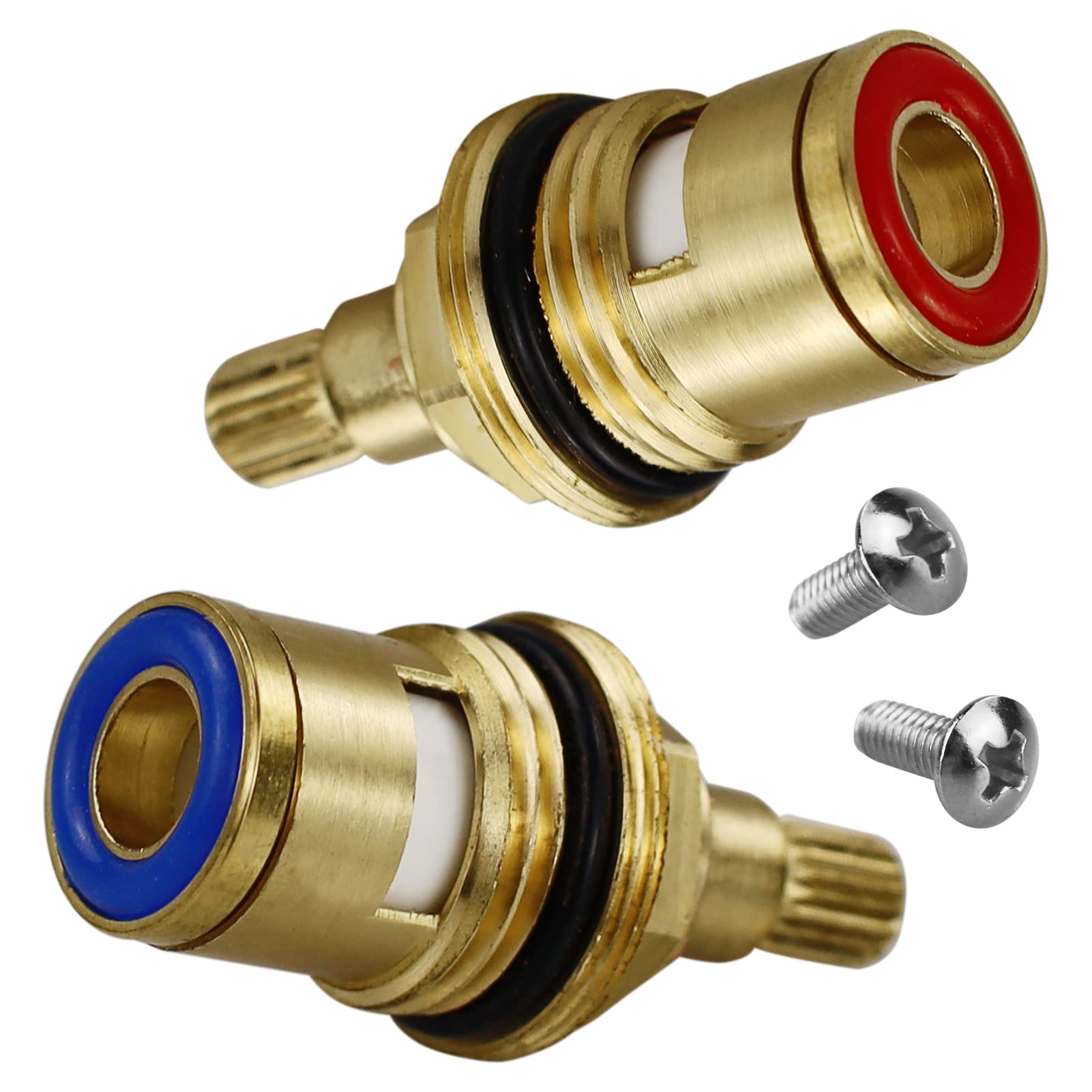 2 Sets Replacement Bathroom,Tap Indices Hot and Cold Inserts, Kitchen Sink Tap Standard Hot & Cold Tap 1/2'' Top Head Covers Chrome Plated Red and Blue Tap Top for Leaking Aging Taps