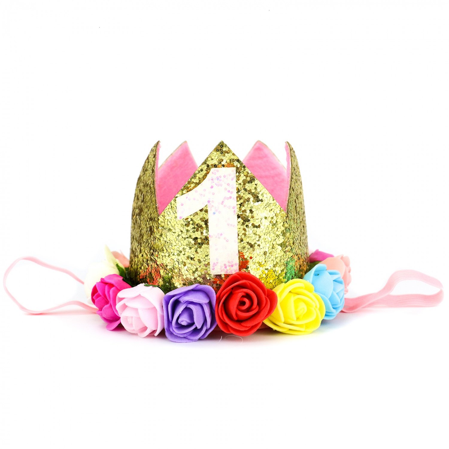 Girls Baby Huele Glitterゴールドプリンセスクラウン最初誕生日帽子ヘアアクセサリーwith人工ローズフラワー B07ffrm7j2 ヘアアクセサリ 高級素材使用ブランド Amansbistropa Com