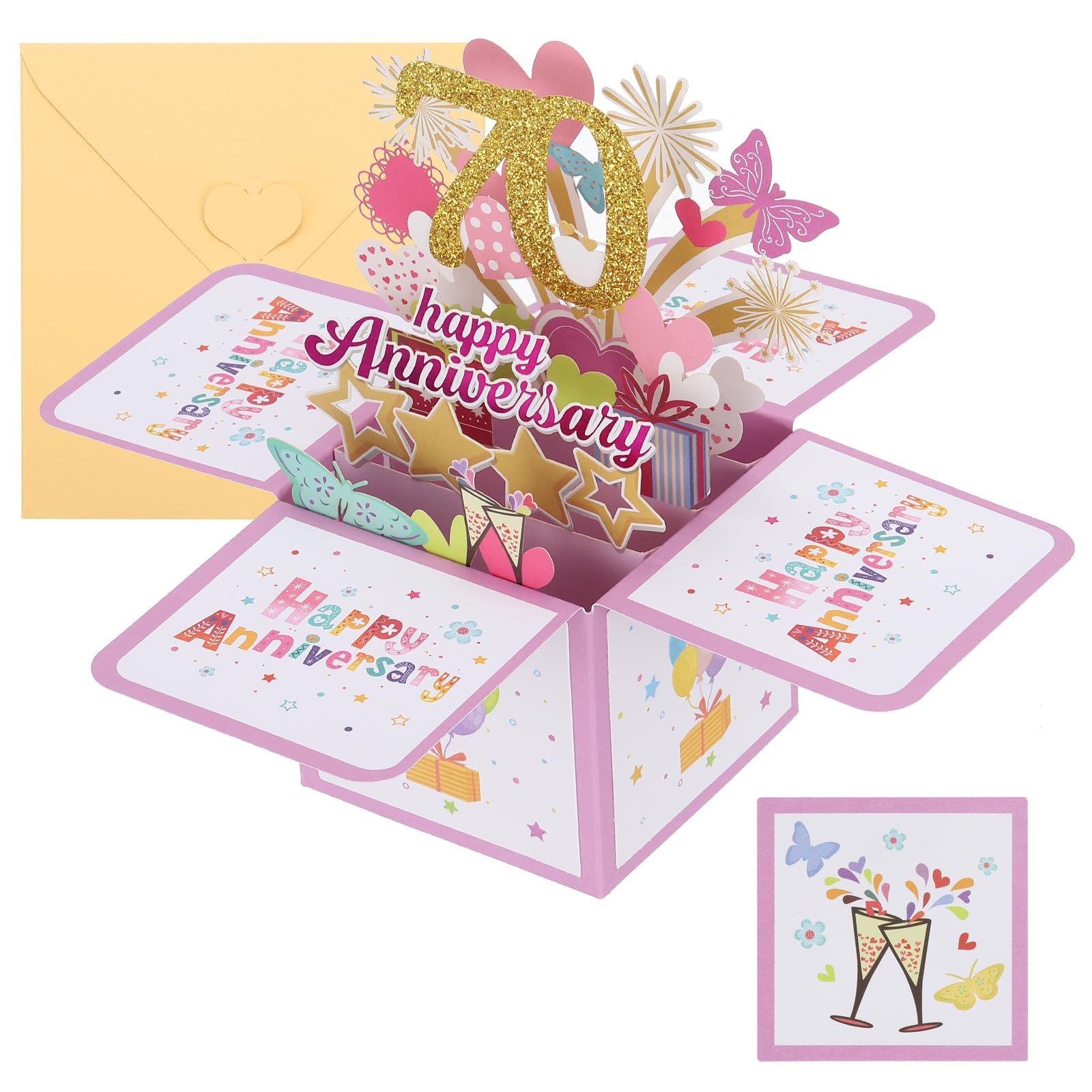 PATIKIL 70 Year Anniversary Card, Happy Anniversary Cards Wedding Anniversary Card for Wife Men Her Couple, Pink