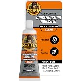 Gorilla Max Strength Construction Adhesive, Clear, 2.5 oz | Gap-Filling and Paintable, Ideal for Quick Fixes and Touch Ups, Bonds Wood, Metal, Glass, Tile, Stone, and Drywall